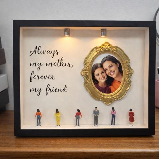 DIY Mini Museum Silhouette Box Personalized Photo Memory Display Case with Gold Frames Figurines Shadow Box Frame Kit with Light Gift for Mother's Day