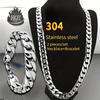 Stainless Steel Thick 8mm Cuban Link Chain 18-30" Durable Men's Necklace and Bangle Set, Hip Hop Punk Couple Chain Hypoallergenic Titanium Jewelry