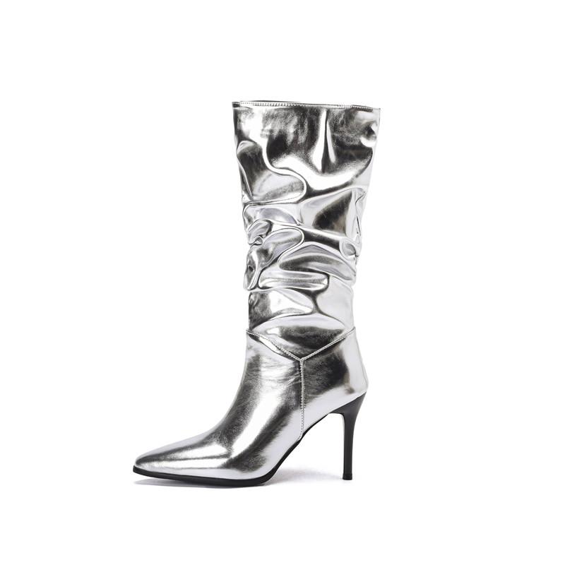 Женские сапоги на высоком каблуке, осень и зима, новые, карамельного цвета, остроносые, на шпильке, большие, средние сапоги