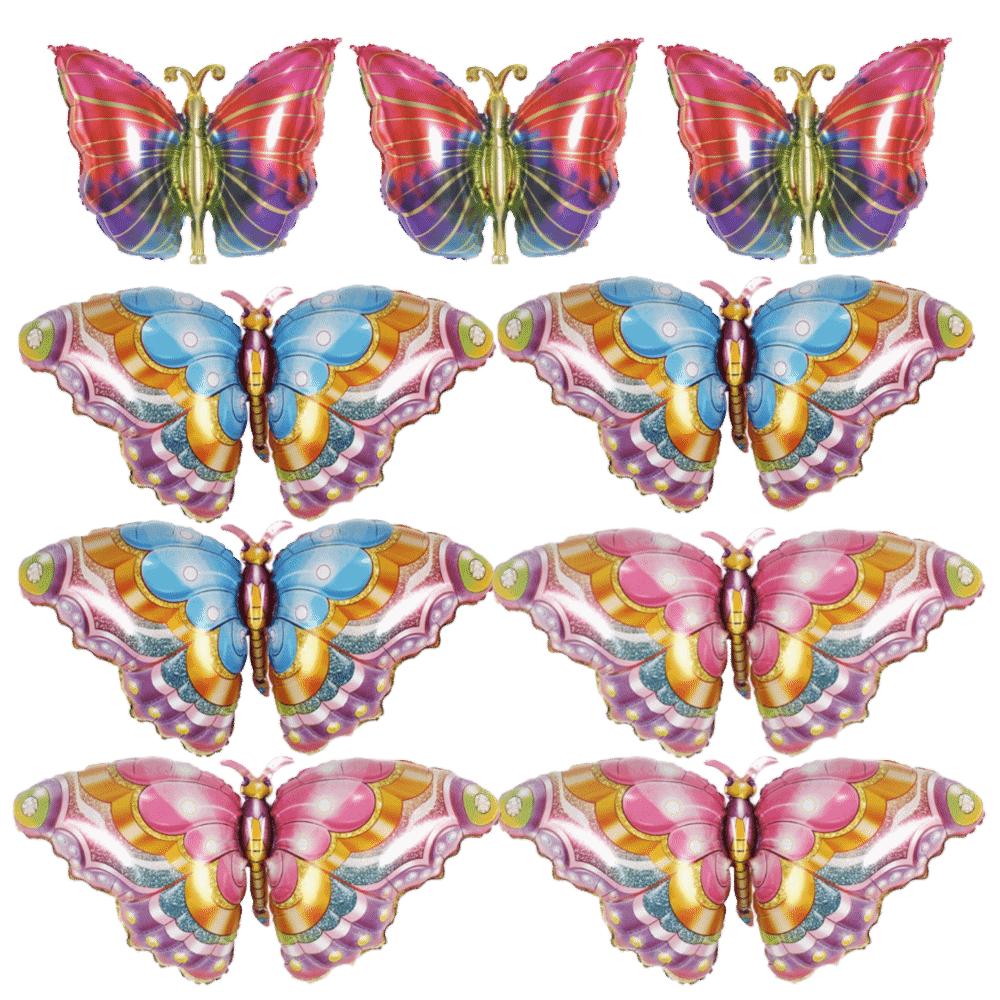 9pcs Aluminum Foil Butterfly Foil Balloon 3D Design Butterfly Balloon Photo Backdrop Decor