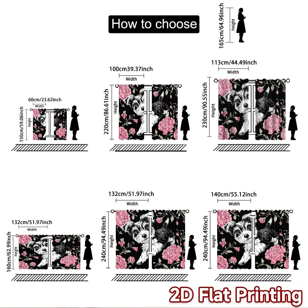 2D flat printing 2pcs Curtain Dog Rose Cute Digital Printed Polyester Drapes Seasonal Party & Holiday Decor Perfect for Indoor