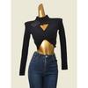 Export Fashion Cards Sexy Midriff-Baring Long Sleeve Knitwear Fashion Sexy Cut Out High Elastic Half Turtleneck Short Tops