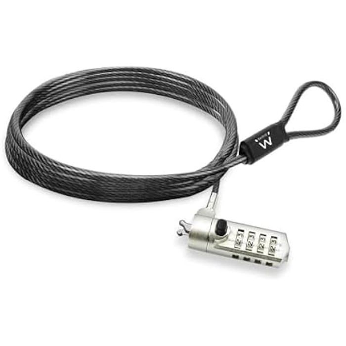 Câble de sécurité - EWENT - EW1243 - 1,5 m - Noir - Serrure à combinaison 4 chiffres