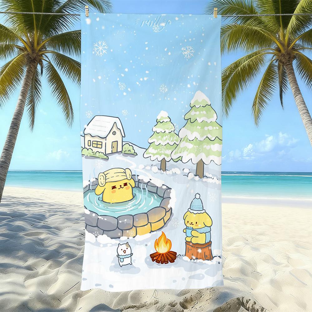 Cute Puppy Cartoon Print Microfiber Beach Towel Water Absorbent Quick Dry Bath Towel For Vacation