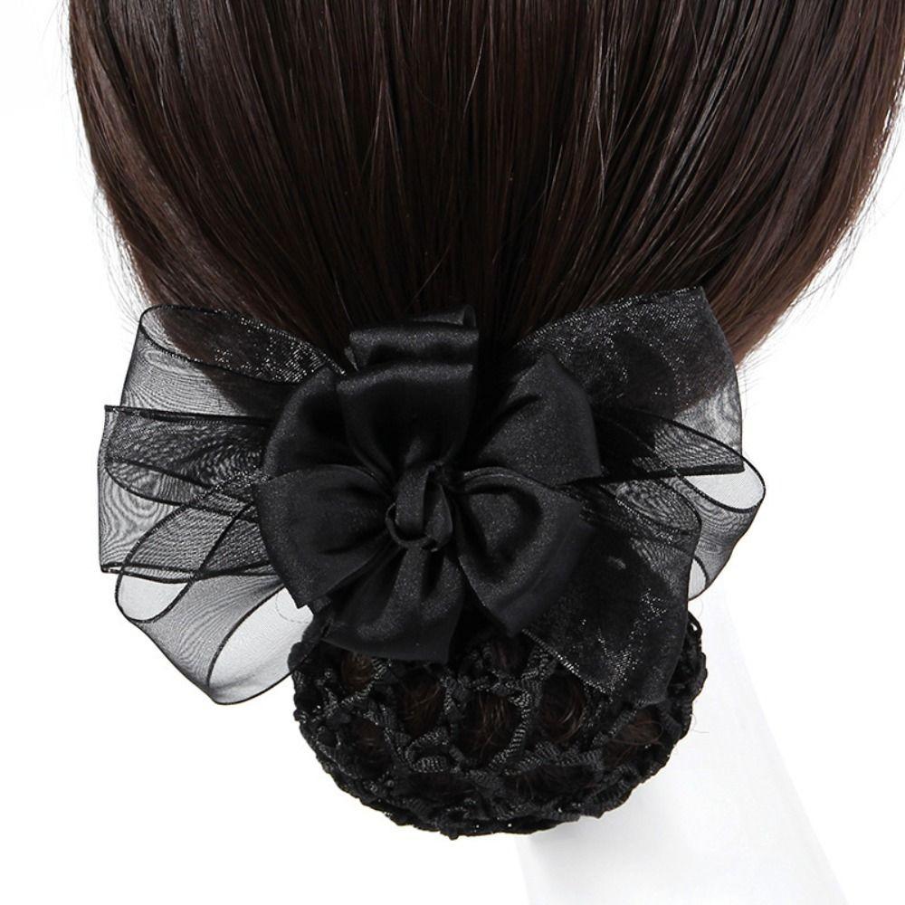 Зажим для хвоста, вязанная крючком булочка, сетка в корейском стиле, сетка для волос с бантом, сладкий цветок, снуд, весенняя заколка, офисная леди