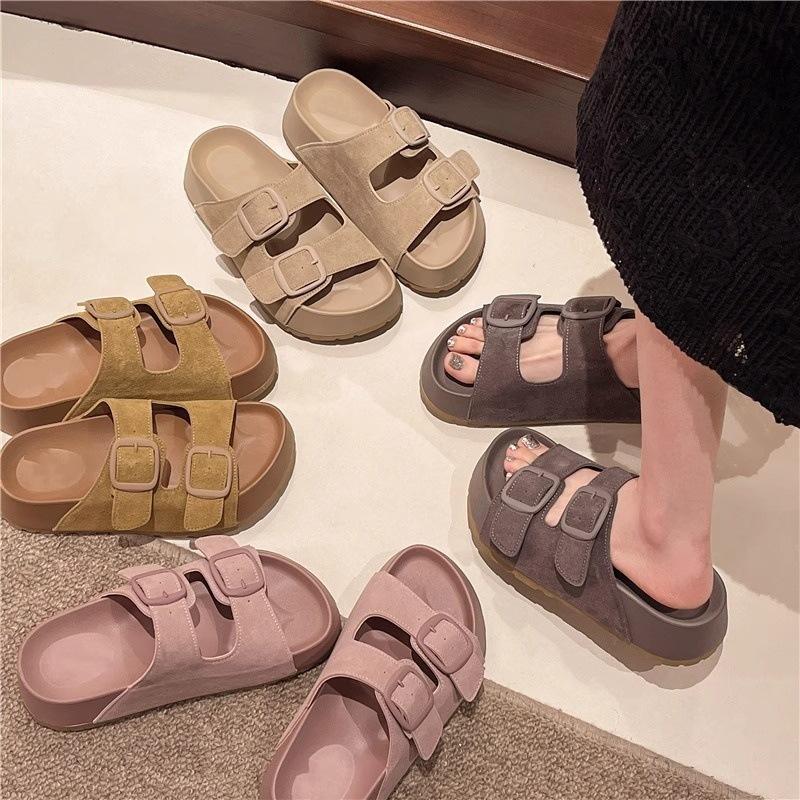 Retro Platform Slippers Women's Summer New Outer Wear Fashionable Versatile One-word Sand Sandals Women