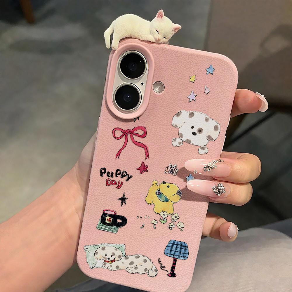 3D Чехол для телефона для iPhone 11 13 17 Pro Max 17 Air Case iPhone 13 15 16 Pro Max 12 14 Pro Max 14 15 Plus Милый 3D Котенок Мультяшный Кожаный