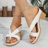 Fashion 2025 Summer Women's Flip Flops with Chunky Heel Rome Sandals Round Toe Wide Fit Outdoor Beach Walking Shoes for Casual Fashion
