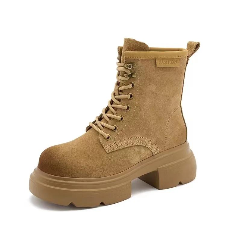 Новые модные и универсальные женские ботинки, женские ботинки с круглым носком, на шнуровке, на толстой подошве, на квадратном каблуке, зимние ботинки Naked