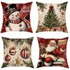 Christmas Decoration Pillow Cover Retro Snowman Santa Claus Pattern Living Room Sofa Cushion Cover Room Home Decoration