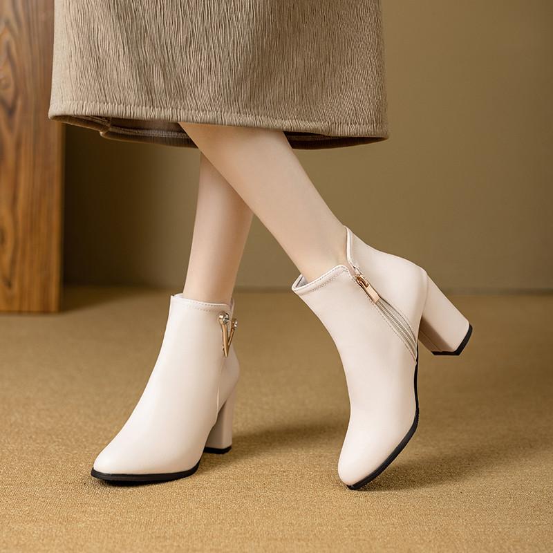 Женские короткие сапоги на высоком каблуке осенне-зимние классические однотонные универсальные сапоги на толстом каблуке большого размера