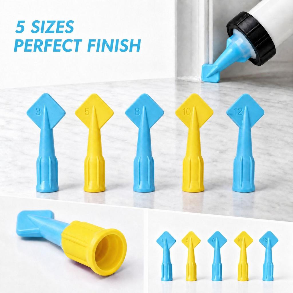 Silicone Caulk Nozzle Tips Kit, 5 Sizes 3/5/8/10/12 mm, Replacement Sealant Applicator Nozzles for Caulk