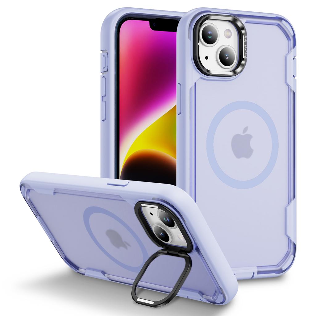 For iPhone 14/13 Case Compatible with MagSafe Lens Frame Kickstand TPU + PC Shockproof Phone Cover