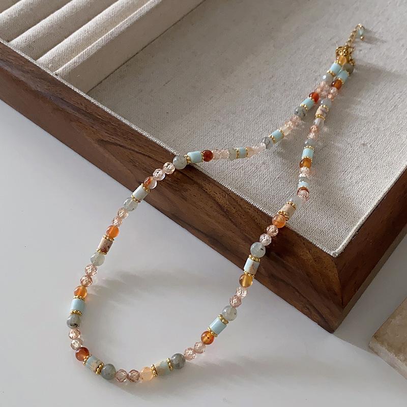 Ожерелье из бисера «Тигровый глаз» с овальным узором Майяра, цепочка для свитера премиум-класса из титановой стали, винтажный кофейный оттенок, натуральный камень, ключичная цепочка