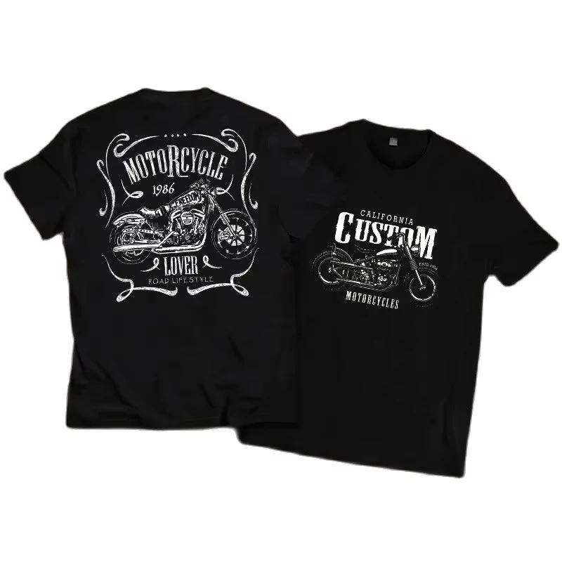 Мужская футболка большого размера с короткими рукавами из чистого хлопка с круглым вырезом, унисекс, рок-американская ретро-футболка с принтом мотоцикла Harley, свободные топы