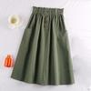 Женская повседневная юбка, эластичная юбка трапециевидной формы с высокой талией и большим подолом, однотонная юбка-миди с декоративными карманами и пуговицами