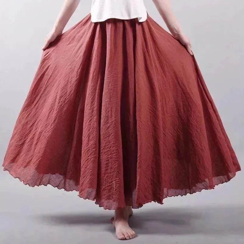 Skirt for Women Casual Versatile Elastic High Waist Long Loose Trousers Plus Size Double Layer Stretchy Slim Solid Colour Skirt