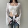 INS Style Lace Strap Chest-Wrapped Long Sleeve Knitted Blouse with Short Bell Sleeves