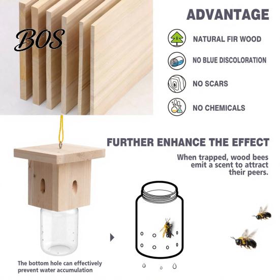 Carpenter Bee Catcher Trap Nest, Outside Hanging Catcher, Wood And Glass Installation Jar Design, Effective Removal for Home Yard Garden Porch Ceiling