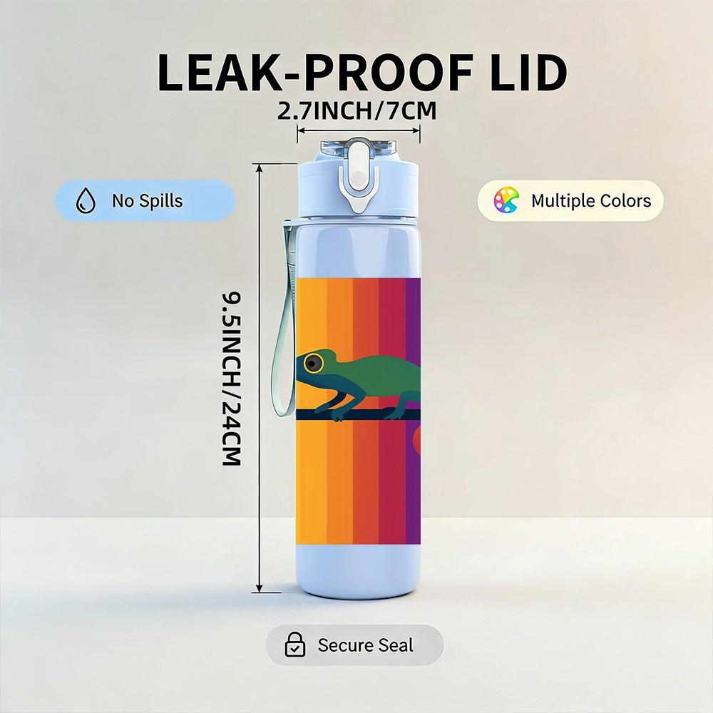 1PC Rainbow Chameleon Lizard Print 750ml Color Plastic Sports Water Bottle Leakproof Flip Straw Lid Suitable for Sports Office Home Use