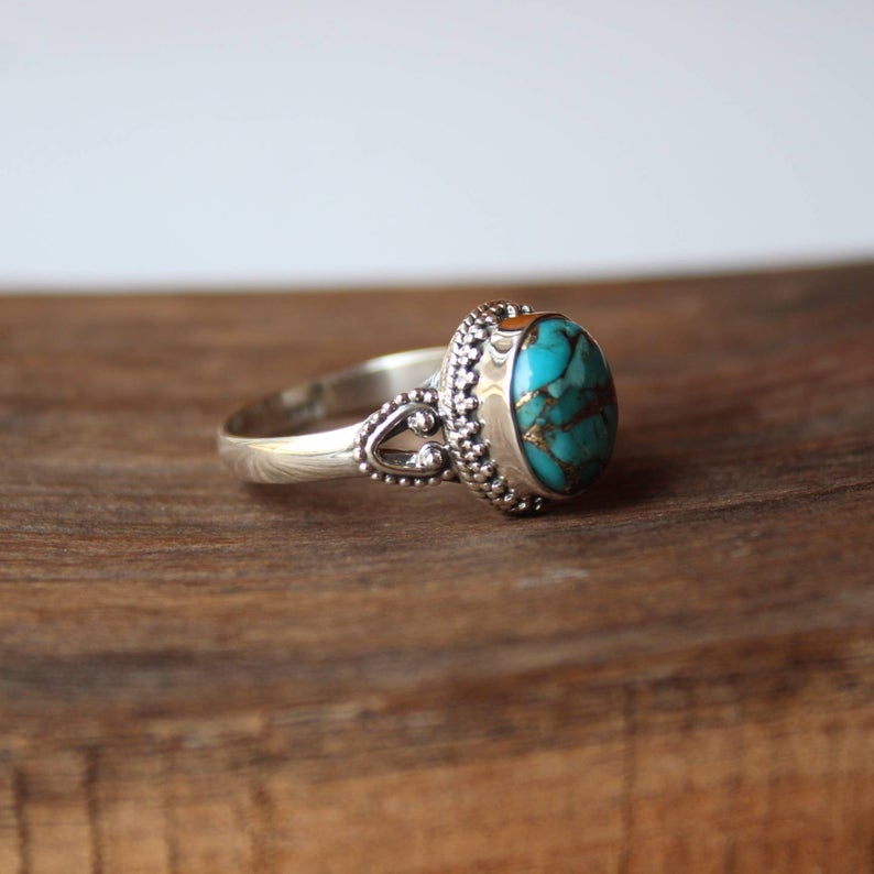 Медное кольцо с бирюзой, Кольцо из стерлингового серебра 925 пробы, Ювелирные изделия ручной работы, Свадебное кольцо в стиле бохо, Мини-кольцо с драгоценными камнями, Новогодний подарок, Подарок на праздничную одежду,