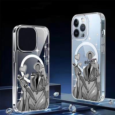 Серый Череп Меч Магнитный Прозрачный Чехол для Телефона для iPhone 15/16/17 Pro Max - Полное Покрытие