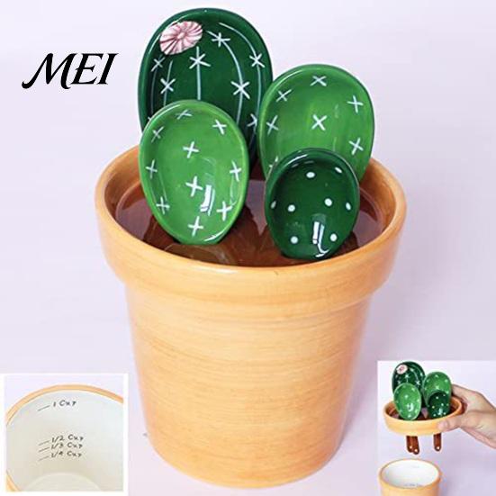 Набор из 4 керамических мерных ложек для цветов, nesting cups с подставкой, милый кухонный инструмент для выпечки, для кофе и чая, подарок