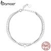 BAMOER 925 Sterling Silver Simple Double Layer Bracelet for Women Adjustable Lock Chain Heart Bracelet Fine Jewerly Wedding Gift