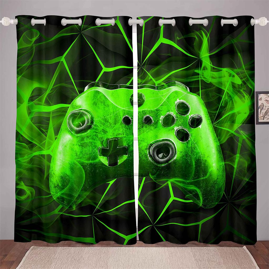 3D Print Modern Custom Boys Teens Video Game Black Polyester Thin Shading Curtain for Kids Bedroom Living Room Home Hook Decor