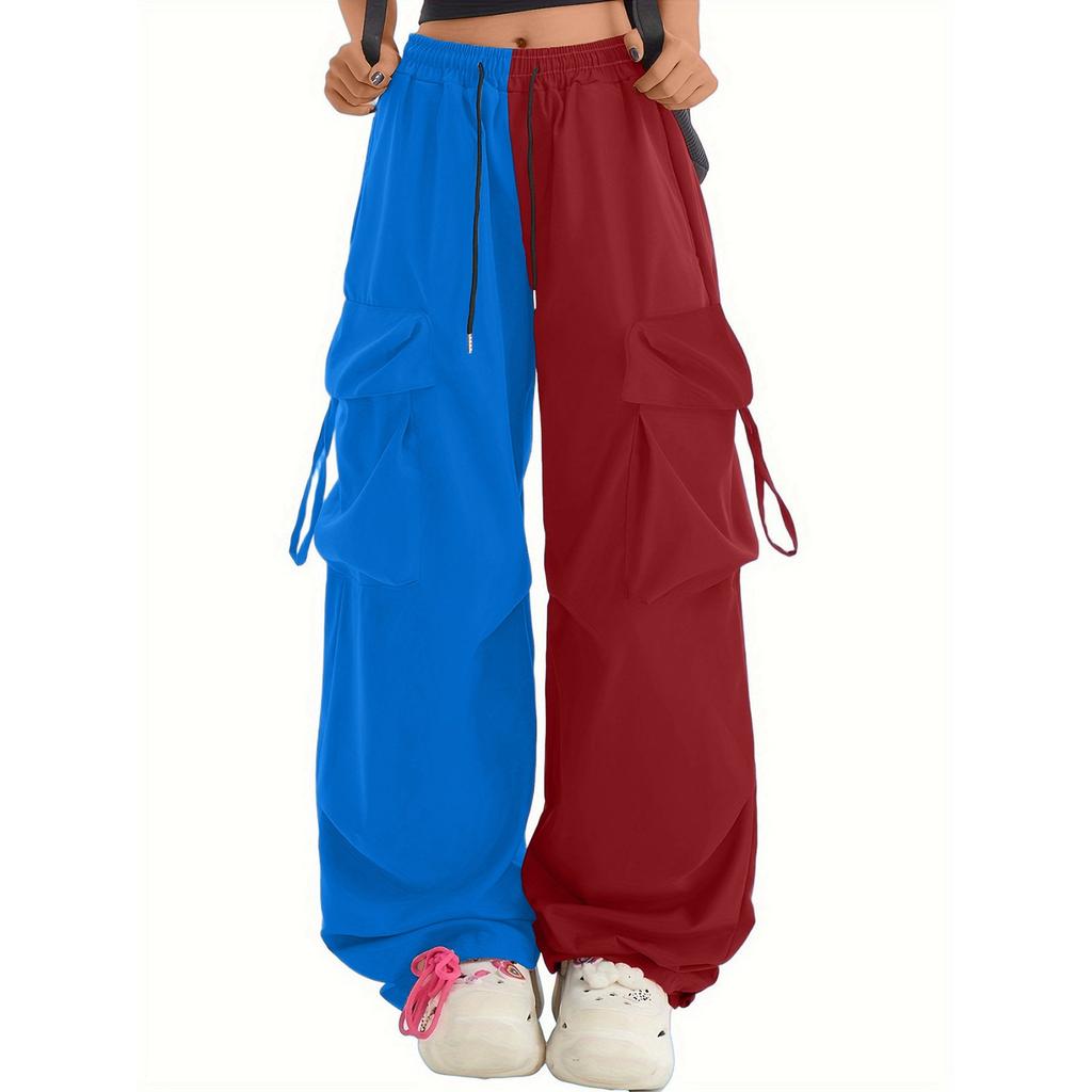 Женские брюки парашюты широкие штанины свободные повседневные двухцветные рабочие