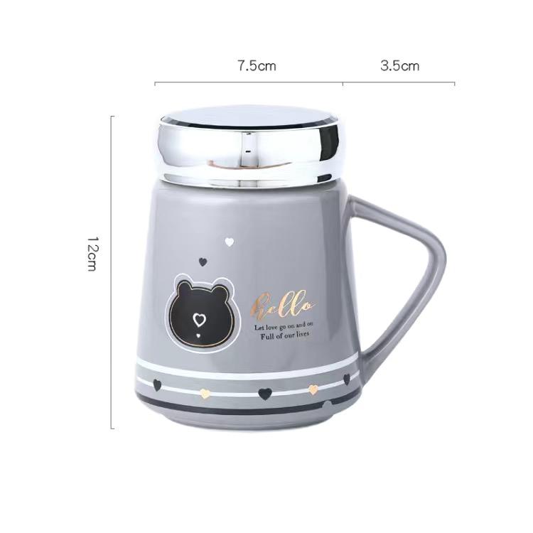 Симпатичная кружка с рисунком из мультфильма, зеркальная крышка, керамическая чашка для воды, кофейная чашка, чашка для молока, кружка, чашка послеобеденного чая