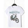 White T-Shirt with Moped Graphic And French Text for Streetwear Fashion