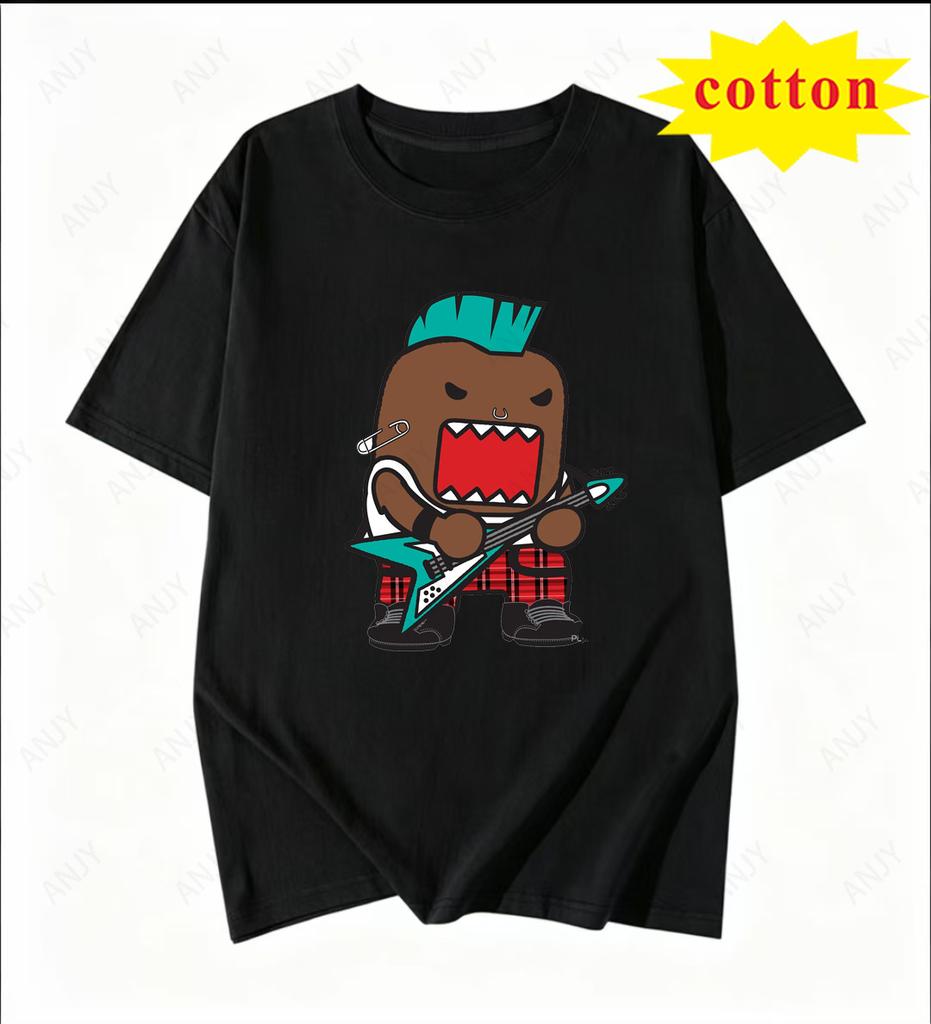 Japanese Retro Domo Tamajun Cartoon Print Short Sleeve Tshirt Unisex Loose Round Neck Pure Cotton Casual Versatile Top
