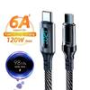 1 шт. 6A 120 Вт Кабель Super Fast Charge USB на Type-C Нейлоновый Дата-кабель со светодиодным цифровым дисплеем для Xiaomi Samsung Новый
