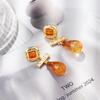 Vintage Amber Teardrop Tassel Earrings - Natural Stone, Elegant Court Style