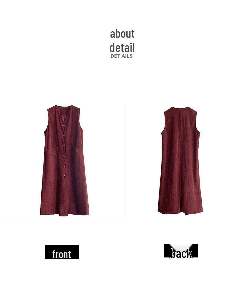 Autumn 2024 Orange Zhi Korean Style Red Single-Breasted Mid-Length Vest with Large Pockets