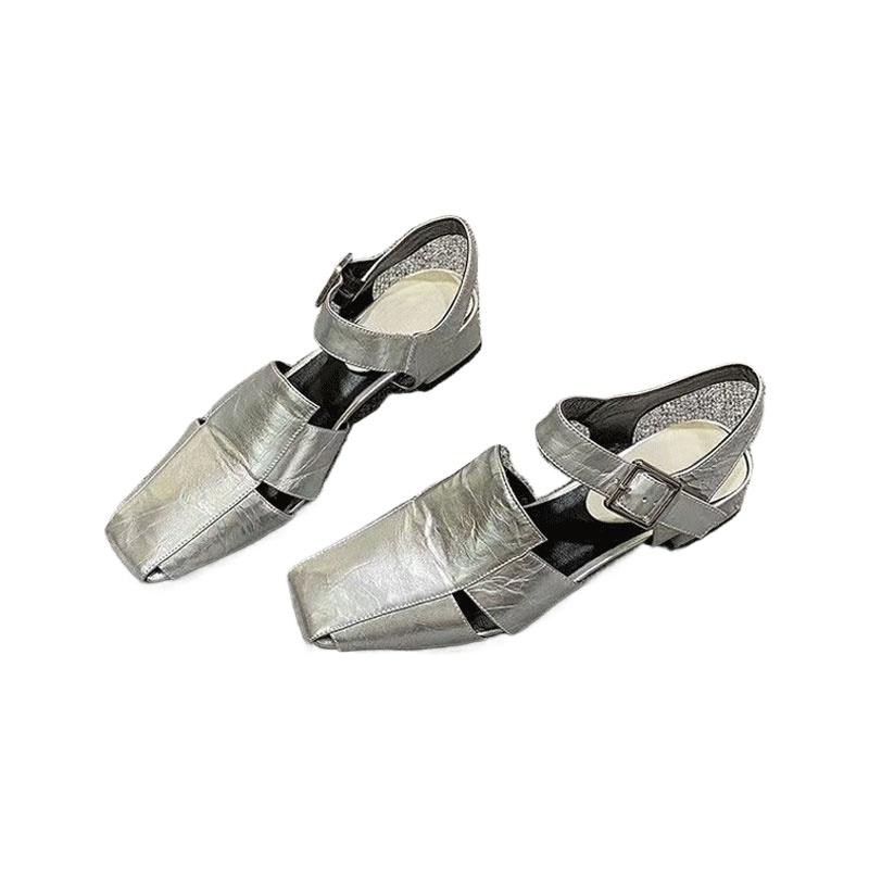 Модные летние женские босоножки с открытыми плечами, серебристые массивные туфли-лодочки, роскошный дизайн, ремни с пряжкой, гладиаторские туфли в римском стиле, Zapatos De Mujer