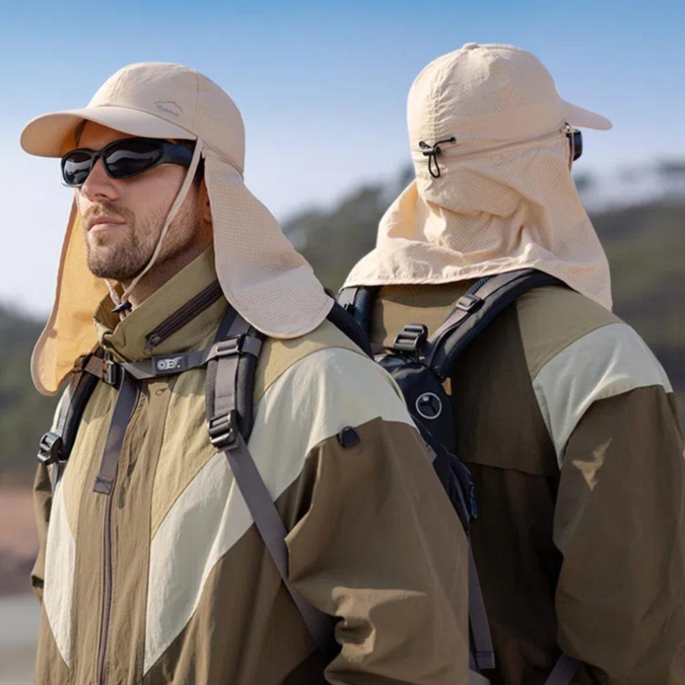 Simple Face Mask Man Sun Hat Wide Brim Breathable Summer Cover Face Cap Detachable Shawl Mesh Sun-cream Bucket Hat Unisex