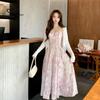 French Blue Oil Painting Long Dress Beach Dress Floral Sling Dress Women's Summer Fairy Style Casual Party Dress