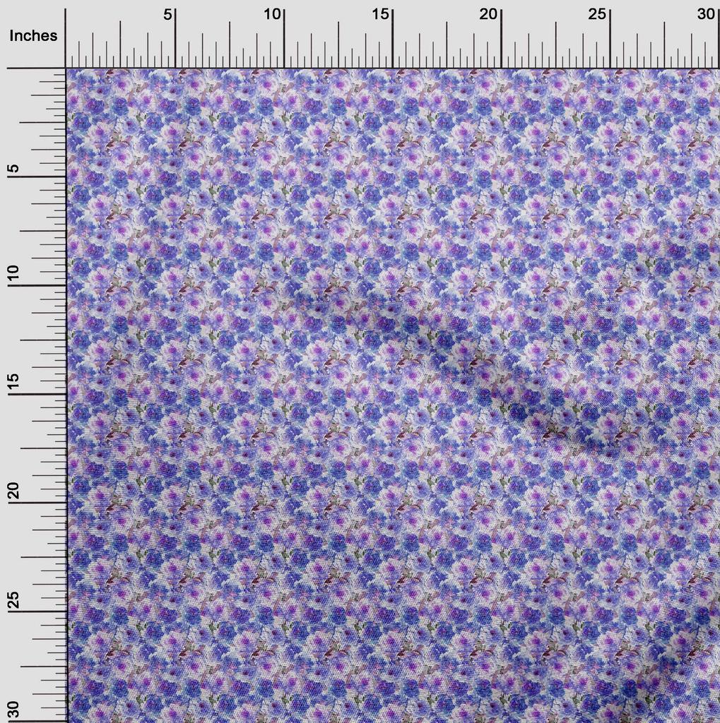 oneOone Cotton Flex Medium Blue Fabric Floral Quilting Supplies Print Sewing Fabric By The Yard 40 Inch