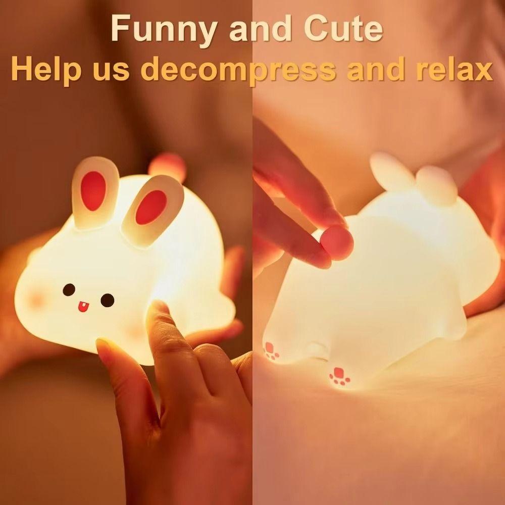 Rechargeable Rabbit Silicone Night Light Tap Control Bedside Decor Light Children Toy