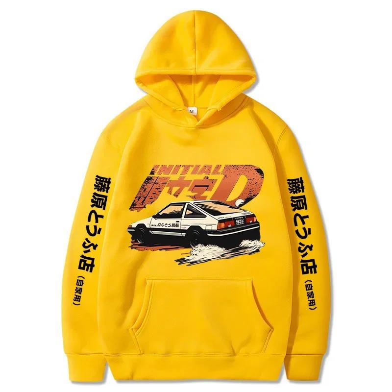 Anime Initial D Printed Hoodies Summer Teenage Casual Loose Fashion Retro Wild Streetwear Y2K Long Sleeve Fleece