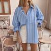 European and American Long Stripe Shirts Women 2025 New Loose Idle Style Fashion Long sleeve Cardigan Top Shirt