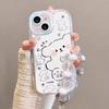 Bow Puppy Suitable for Apple 16promax Mobile Phone Case with Bracelet 15pro Cartoon Cream Mirror 14/13