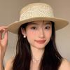 Spring Summer Bow Ribbon Straw Hat French Style Flat Top Sun Hat New Bow Lace Straw Hat  for Lady