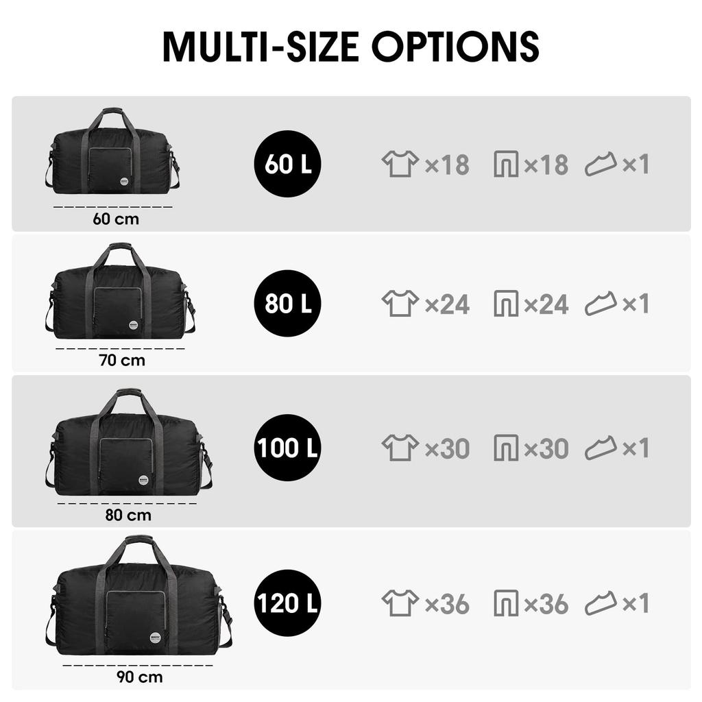 WANDF Folding Bag Boston Bag Sports Bag 40L 60L 80L 100L 145L Large Capacity Suitcase Attached Crossbody
