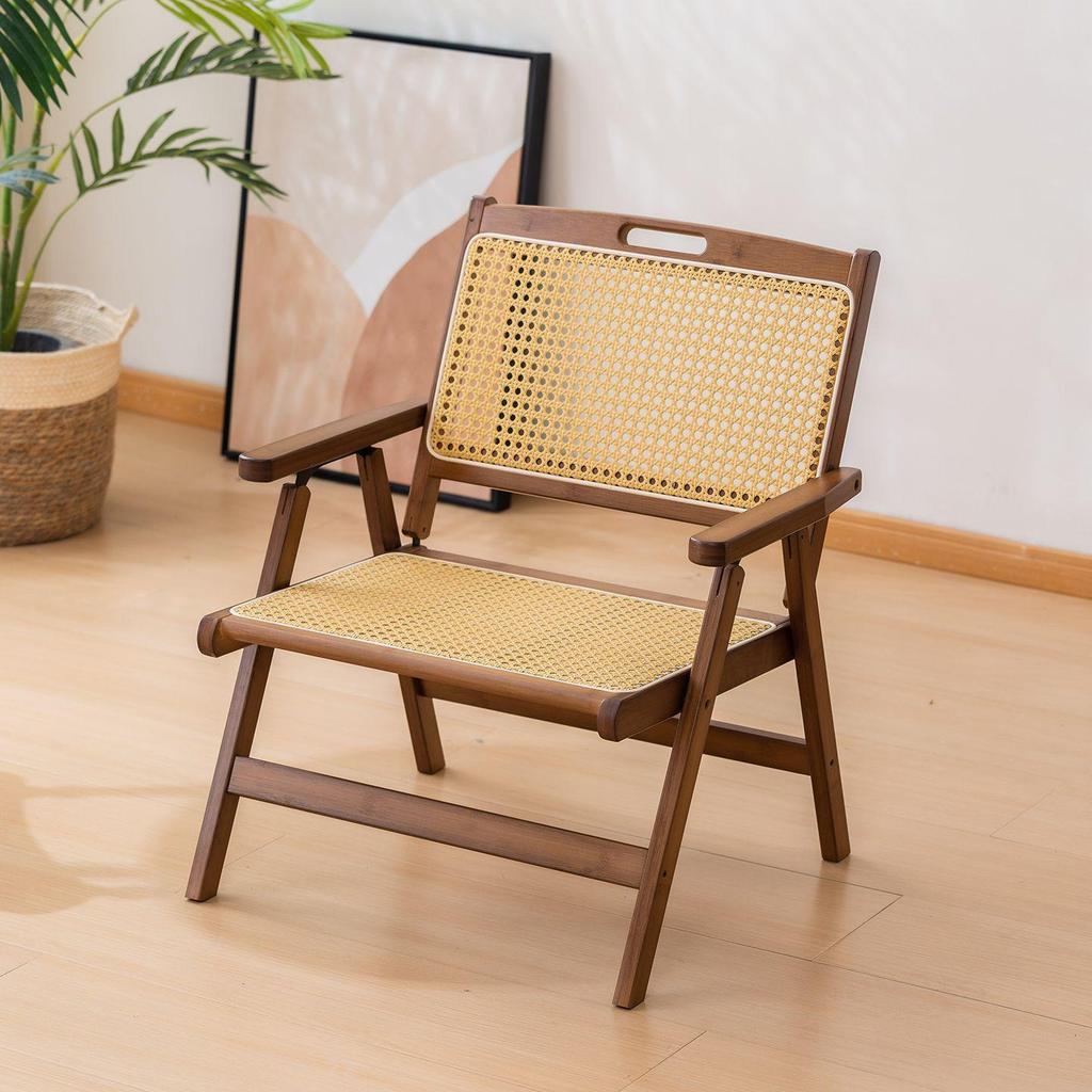 Портативный складной ротанговый стул в винтажном стиле со спинкой для дома, балкона и отдыха на свежем воздухе