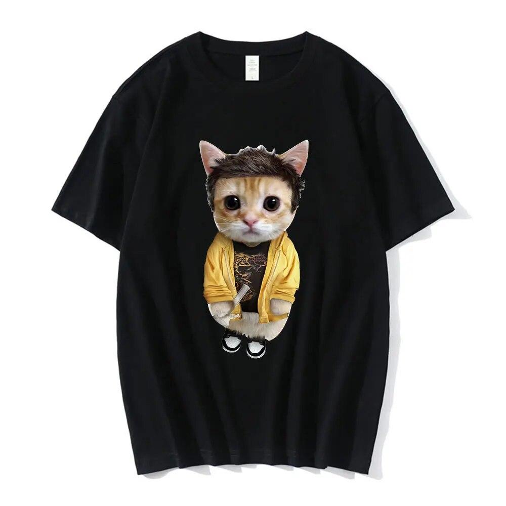 El Gato Meme Sad Crying Cat Munchkin Kitty Meme Модная футболка с рисунком Модные футболки с короткими рукавами Унисекс Негабаритная уличная одежда
