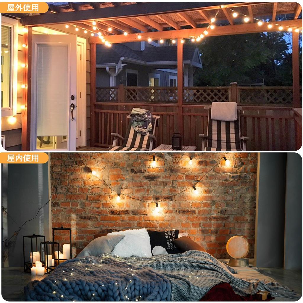 Benature Outdoor String 24m Extension Cord with 27 LED Warm PC E12 Indoor Party Garden Shopping Malls Lights, Waterproof, Switch, Bulbs, White,