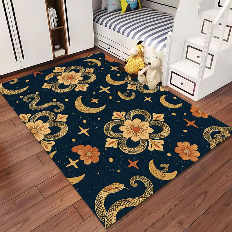 Floral Snake Moon Pattern Carpet suitable as a non-slip mat for the living room or bedroom sofa
